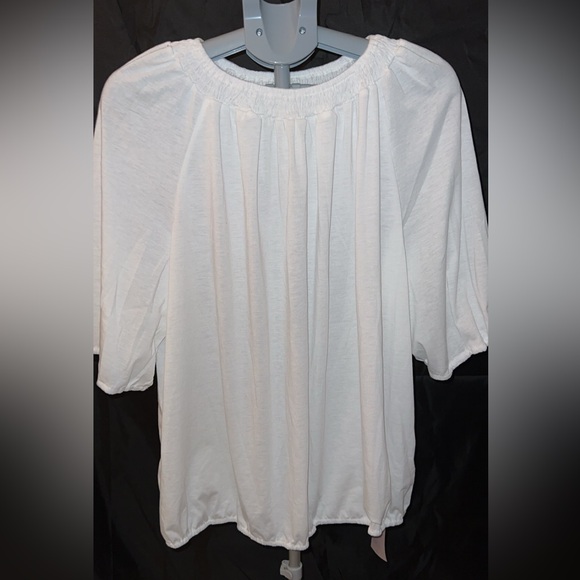 emery rose Tops - White Bell Sleeve Smocked Blouse